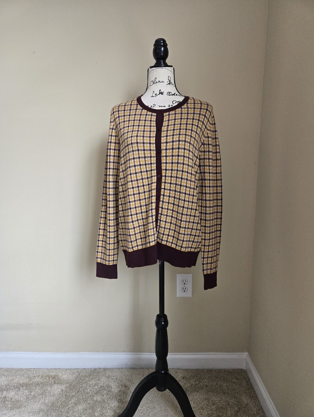 Ann Taylor Cardigan Womens XL Windowpane Button Front Cotton